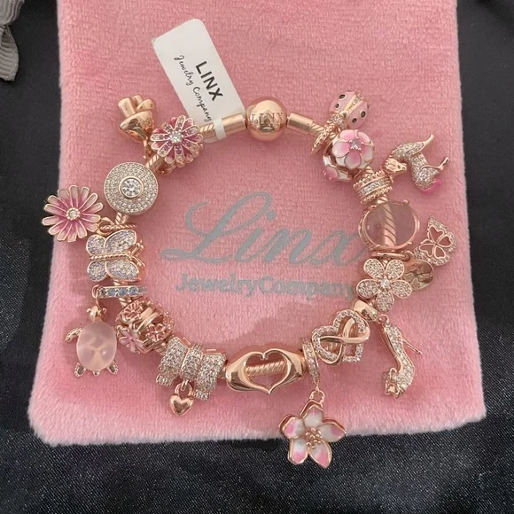 Linx Rose Gold Bracelet with Pink and Cubic Zirconia Themed Charms - Picture 9 of 11